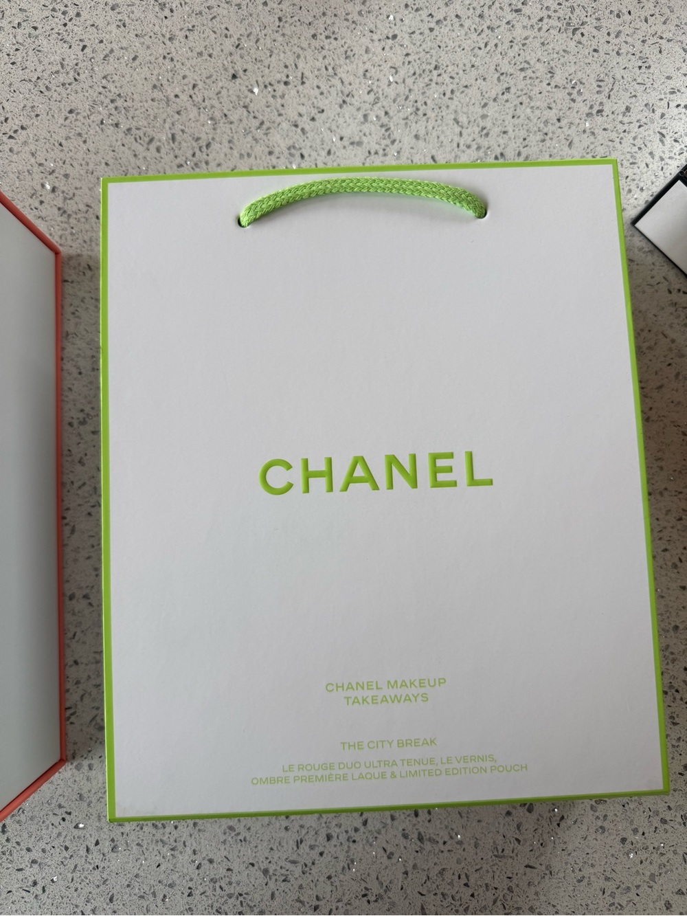 CHANEL White Lime Green Trim Mini Gift Bag